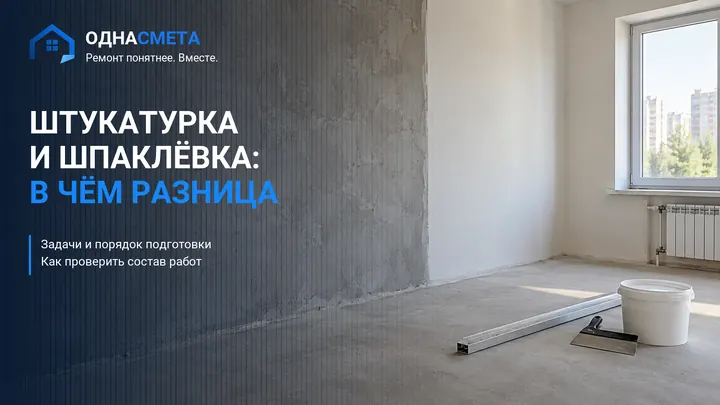 Обложка статьи «Штукатурка и шпаклёвка стен: разница и порядок работ»